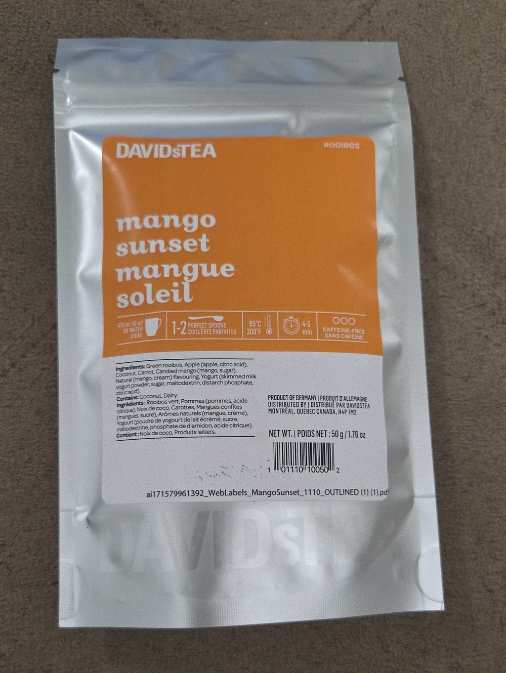 2/$20 New! Sealed! Davidstea MANGO SUNSET Loose Leaf Tea 50g Davids Tea